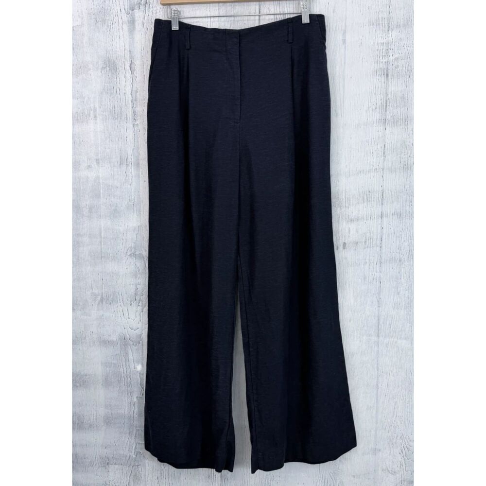 Ann Taylor Linen Blend Wide Leg Pants Women's Size 12 Navy High Rise-Fit 32x30